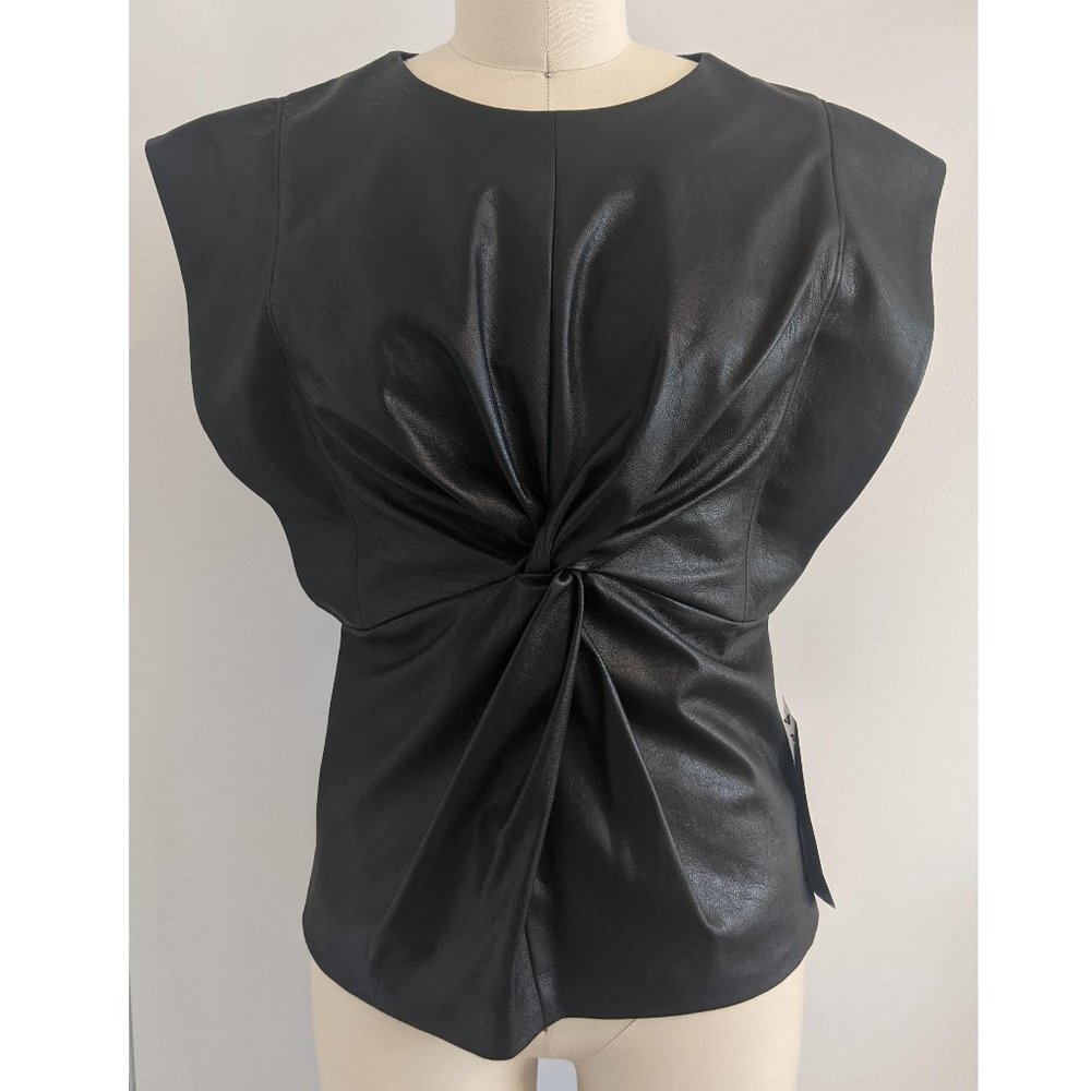BCBGMAXAZRIA Black Pleather Twist Front Top Size S